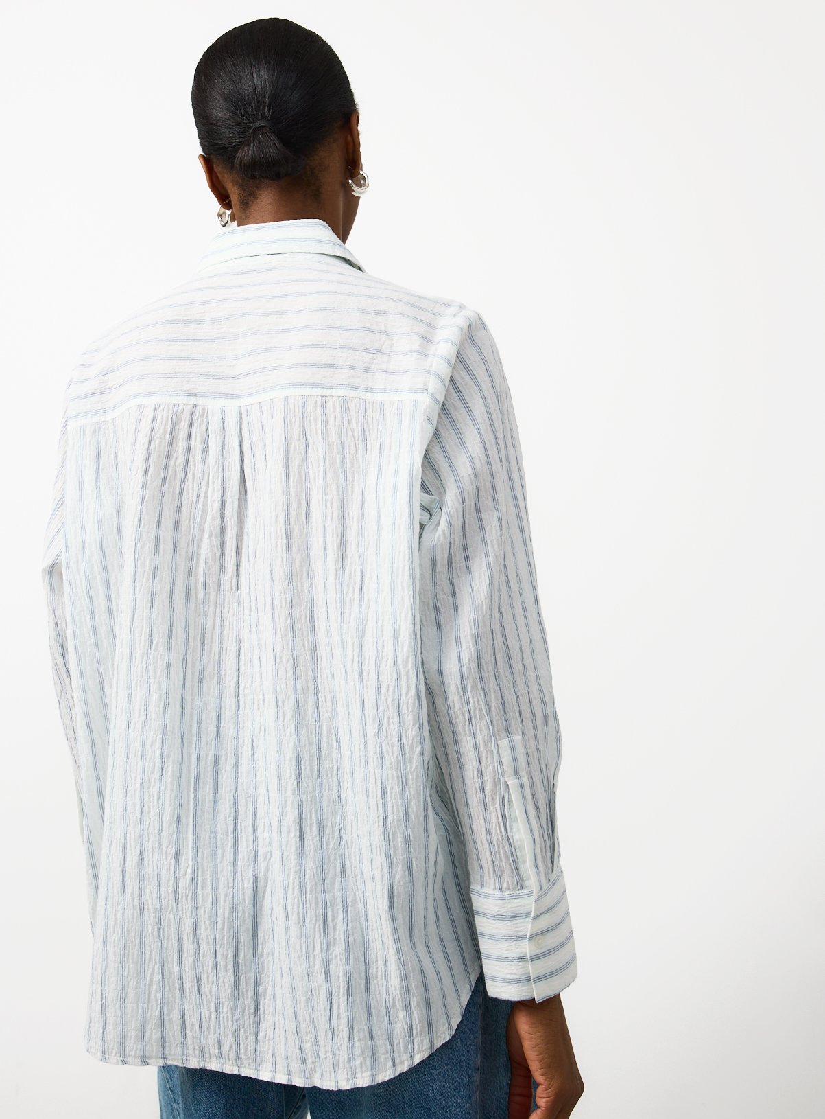 Light Blue Stripe Print Seersucker Long Sleeve Revere Shirt 12 - Image 4 thumbnail
